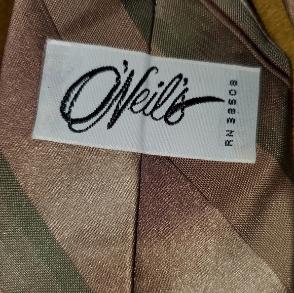 Tan, Cream, Green Diagonal Striped Tie New - Picture 4 of 6